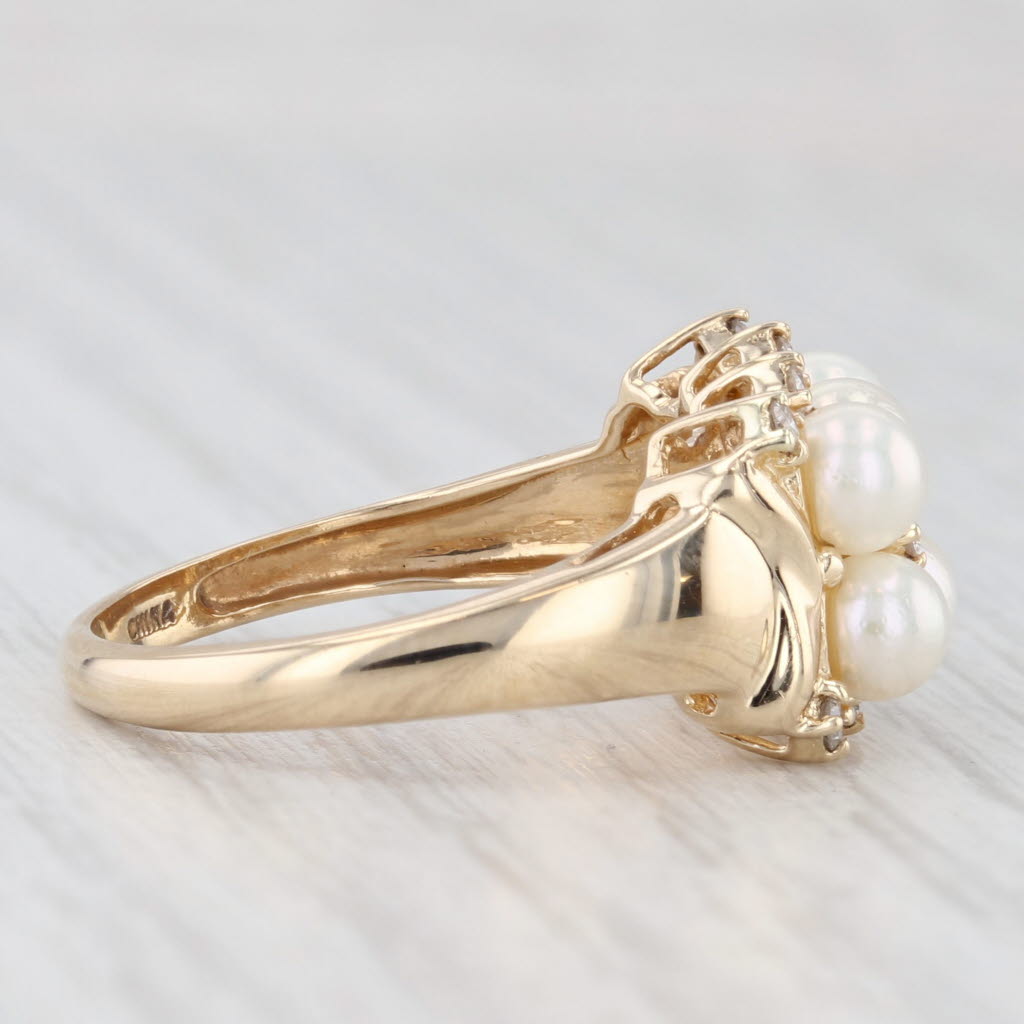 Light Gray Cultured Pearl 0.15ctw Diamond Ring 14k Yellow Gold Size 8.25