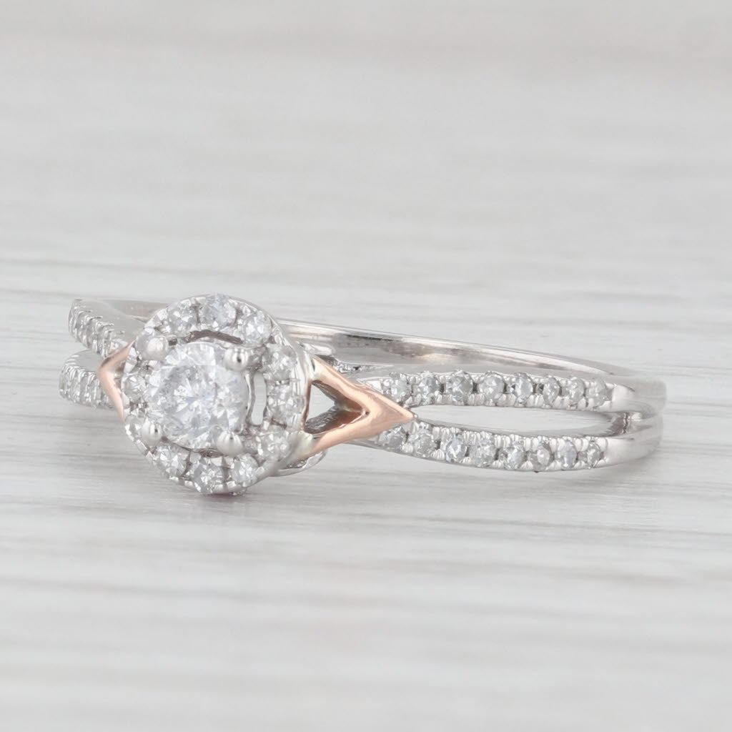 Light Gray 0.25ctw Diamond Halo Engagement Ring 10k White Gold Size 6.5 Lab Created Rubies