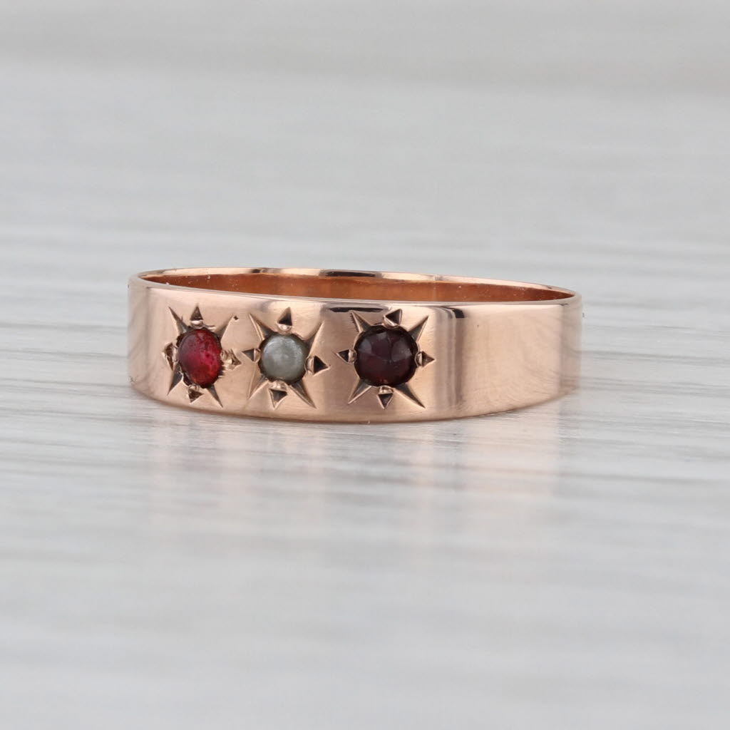 Antique Simulated Pearl Red Glass Ring 8k Rose Gold Size 6.25-6.75
