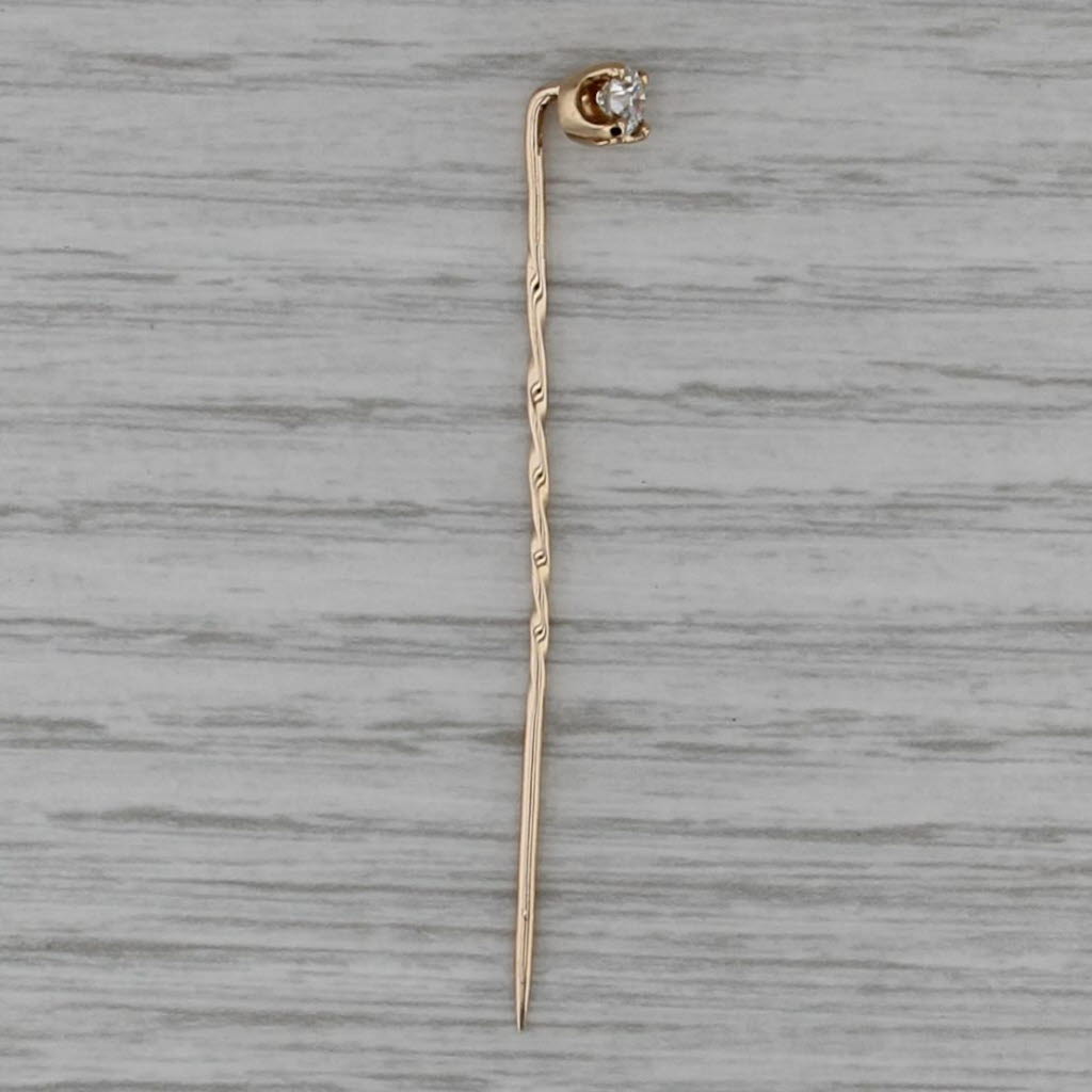 Antique 0.22ct Round Diamond Solitaire Stickpin 14k Yellow Gold Pin