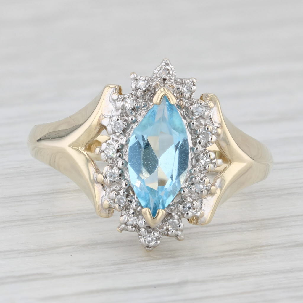 Light Gray 1.36ctw Marquise Blue Topaz Diamond Halo Ring 10k Yellow Gold Size 8.25