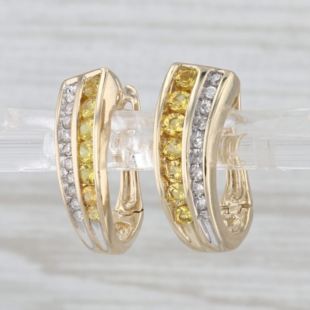 0.67ctw Yellow Sapphire Diamond J-Hook Earrings 14k Yellow Gold Lever Backs