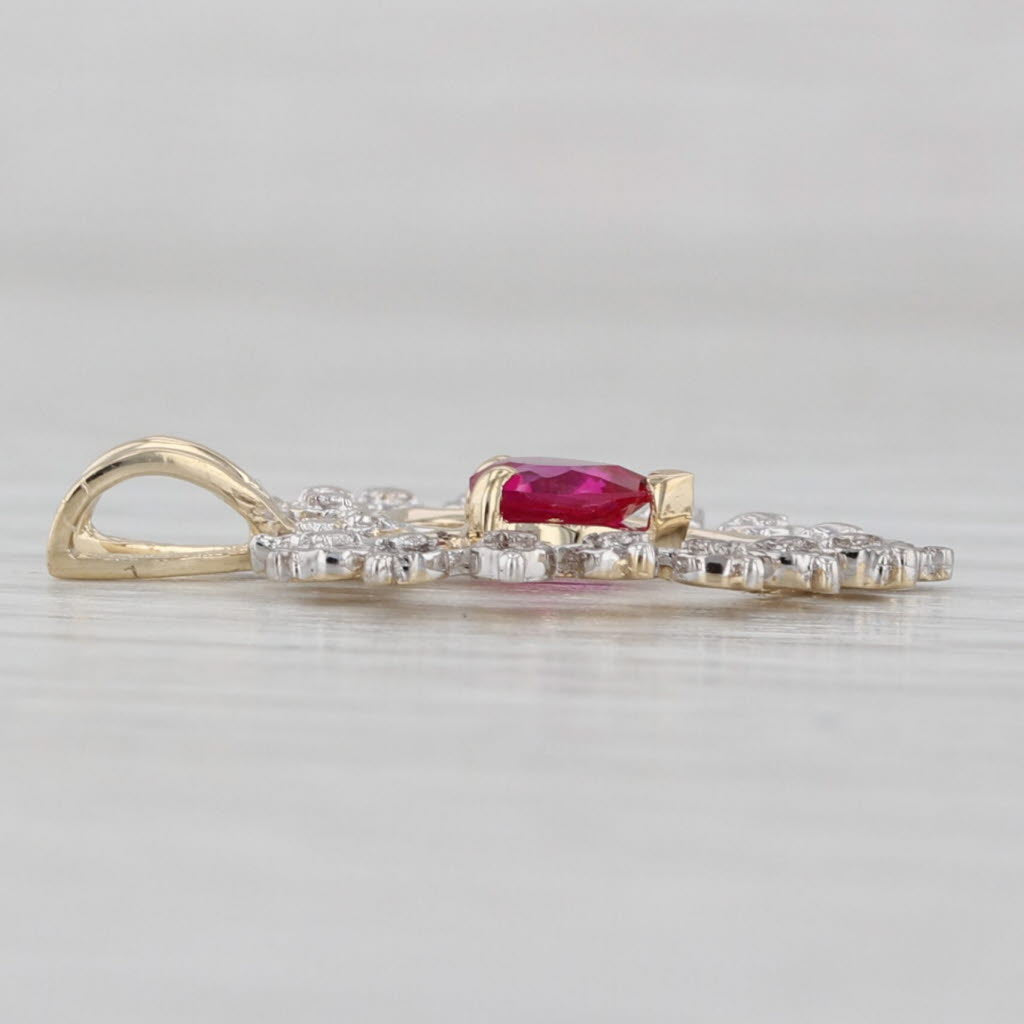 Lab Created Ruby Diamond Framed Open Heart Pendant 10k Yellow Gold