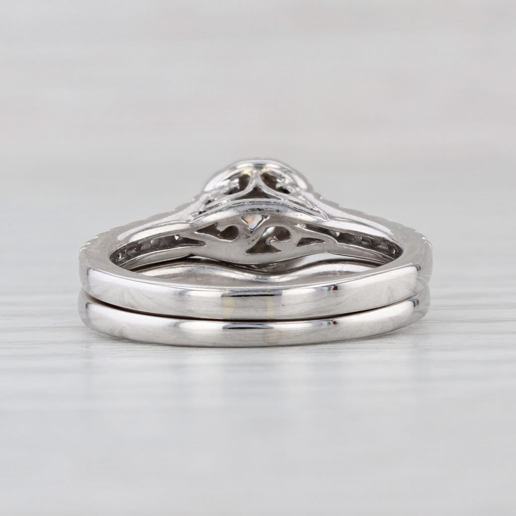 0.80ctw Round Diamond Halo Engagement Ring Wedding Band Bridal 14k White Gold