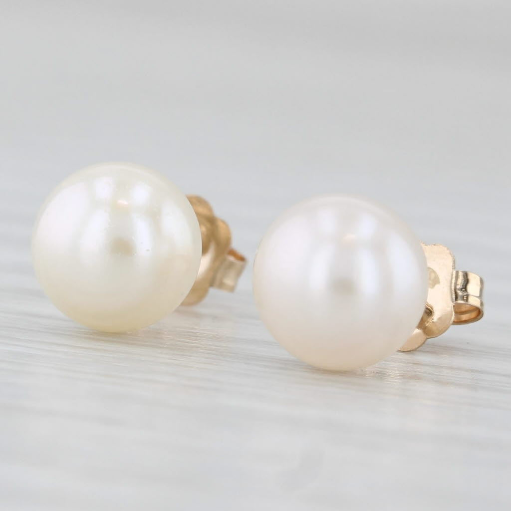 Light Gray Cultured Pearl Solitaire Stud Earrings 14k Yellow Gold 7mm