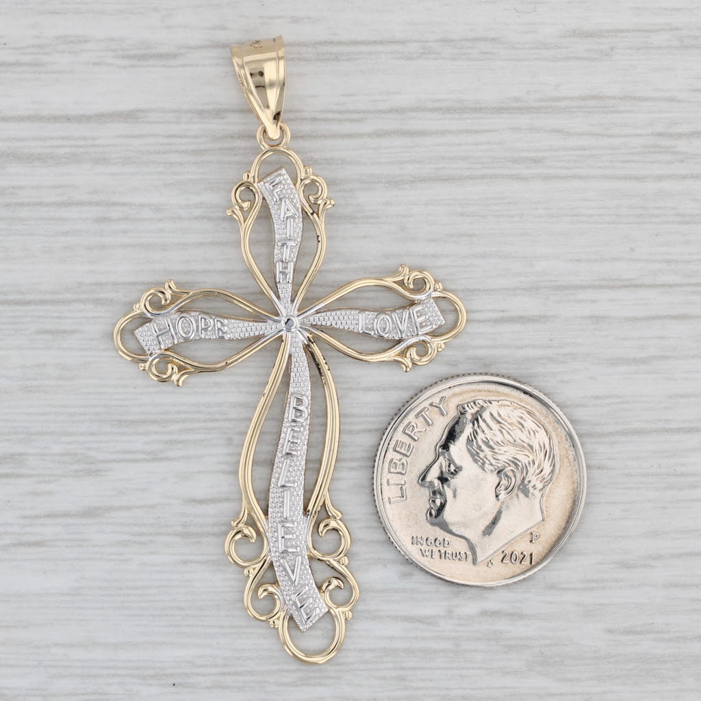 Gray 2-Toned Ornate Cross Pendant 14k Yellow White Gold Statement Religious Jewelry