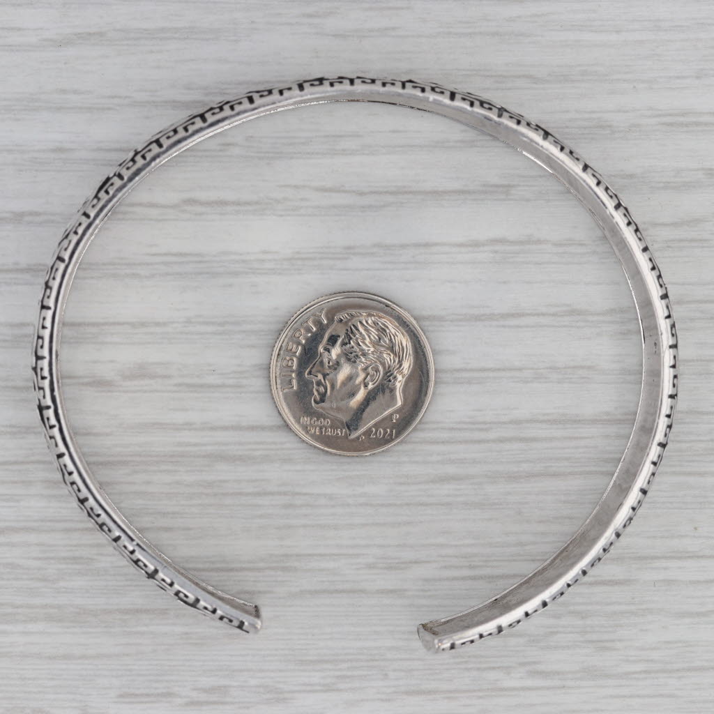 Gray Vintage Ornate Floral Pattern Cuff Bracelet Sterling Silver 7.25" 13.5mm