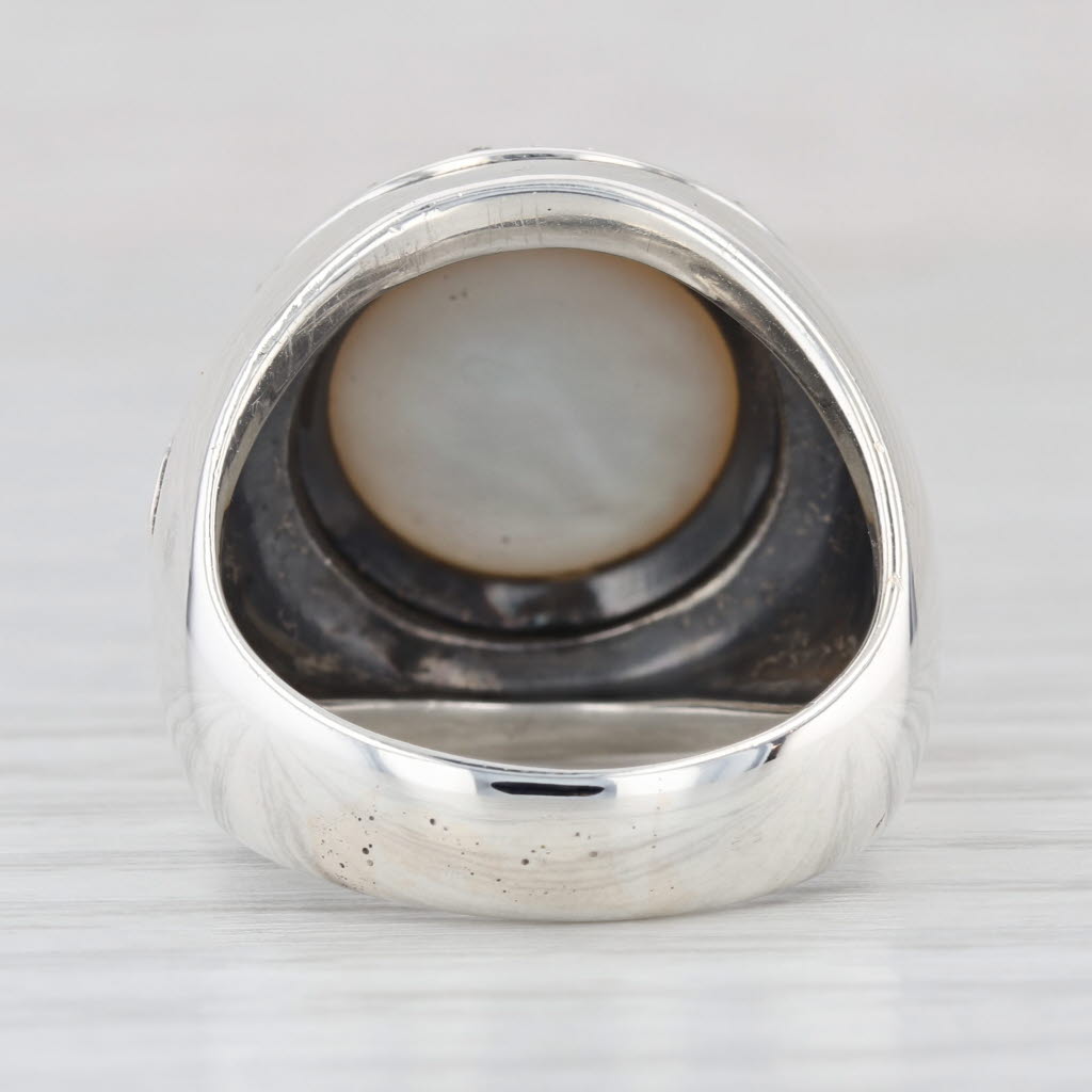 David Yurman Cultured Mabe Pearl Diamond Halo Ring Sterling Silver Size 9