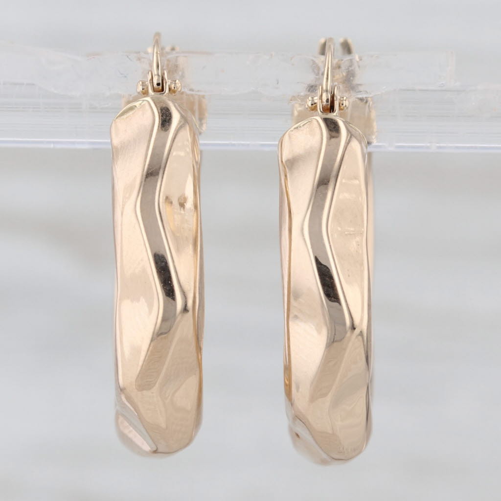 Beveled Hoop Earrings 14k Yellow Gold Snap Top Round Hoops