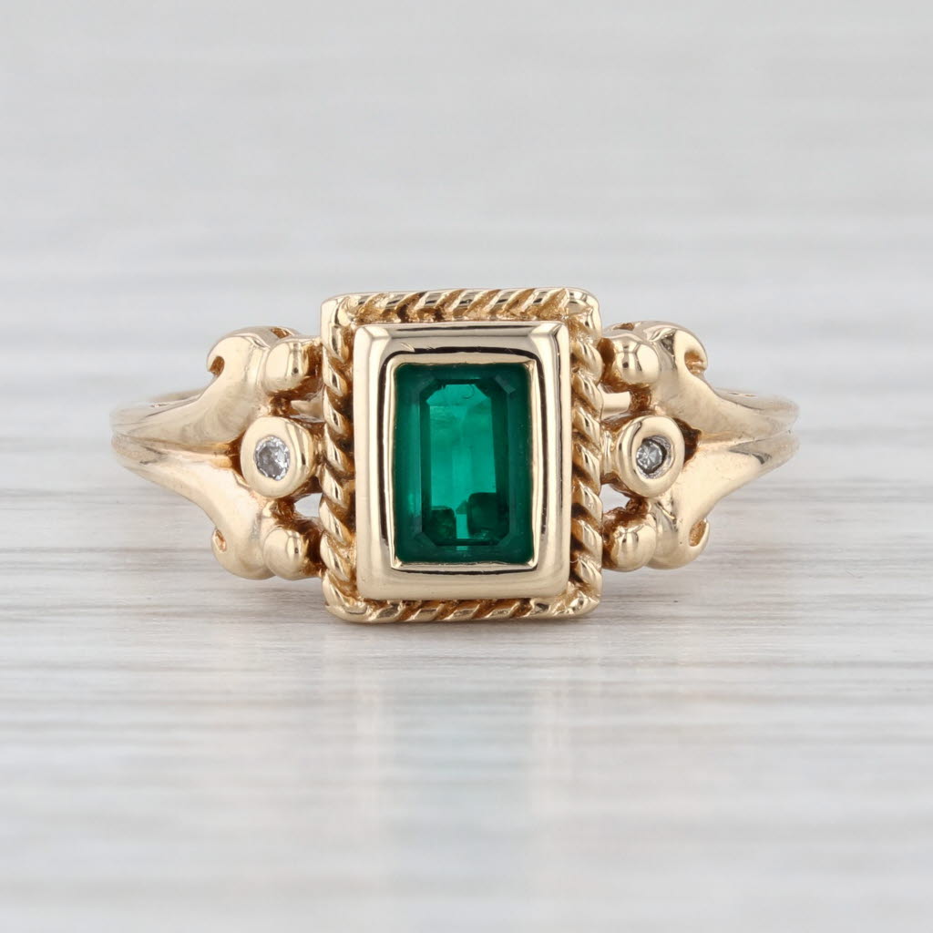 Vintage 0.50ct Lab Created Emerald Diamond Ring 10k Yellow Gold Size 6