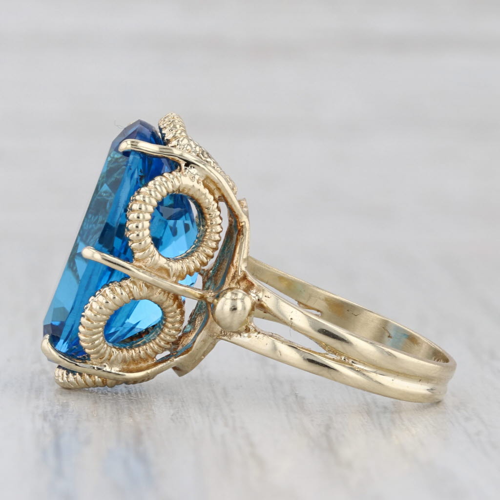 Light Gray 20ct Swiss Blue Topaz Oval Ring 14k Yellow Gold Size 8 Cocktail