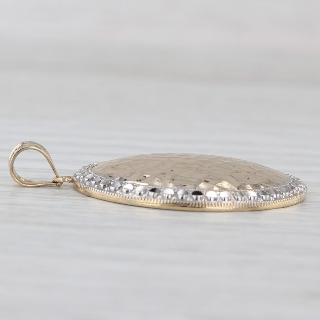 Hammered 2-Toned Oval Drop Pendant 14k Yellow White Gold