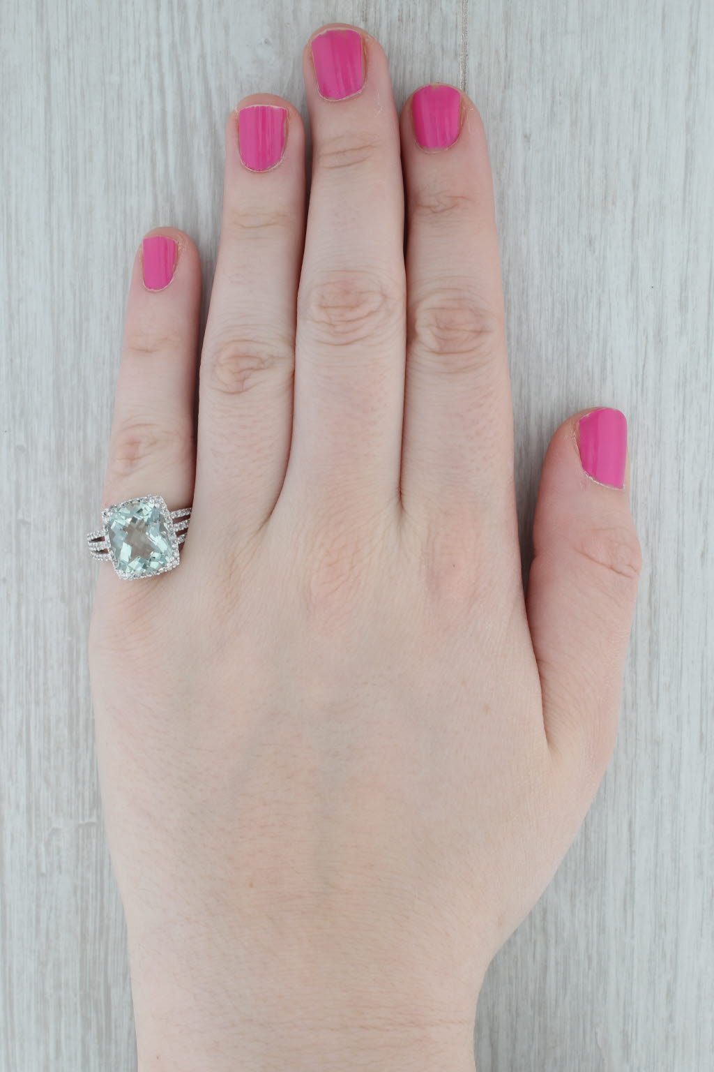 Gray 7.37ctw Prasiolite Green Amethyst Diamond Halo Ring 14k White Gold Size 7.25