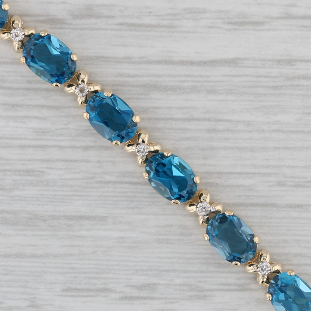 Gray 17.08ctw London Blue Topaz Diamond Tennis Bracelet 14k Yellow Gold 7.25" 5.1mm