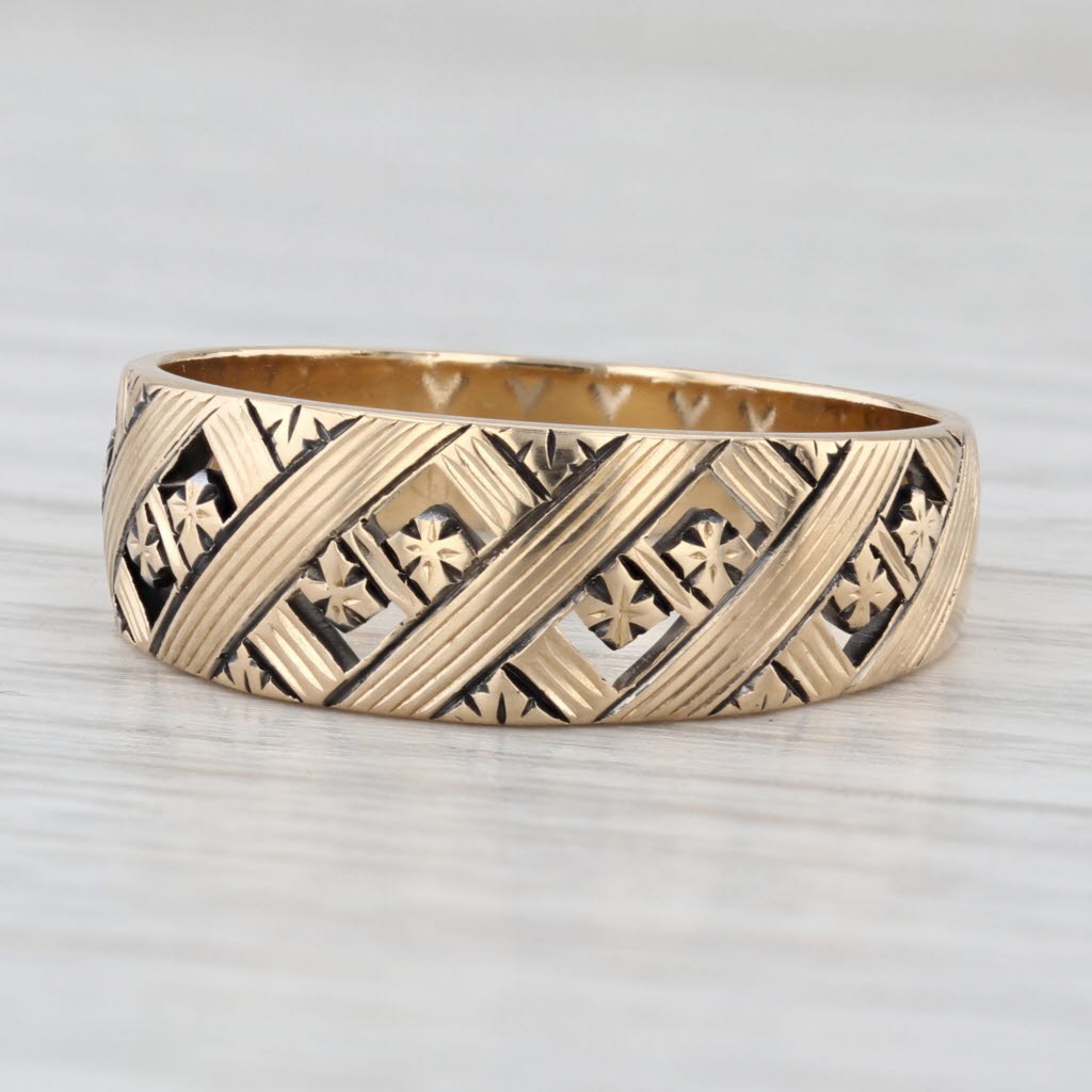 Lattice Work Cross Hatch Cross Ring 14k Yellow Gold Size 11-11.25 Men's Band