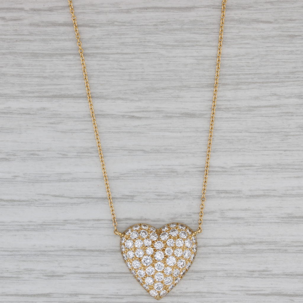 Gray 2.70ctw Diamond Heart Pendant Necklace 18k Yellow Gold 15.5" Rope Chain