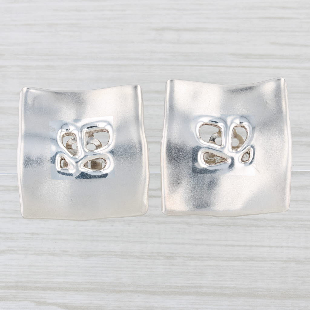 Light Gray Bat Ami Flower Statement Earrings Sterling Silver Israel Clip On Non Pierced