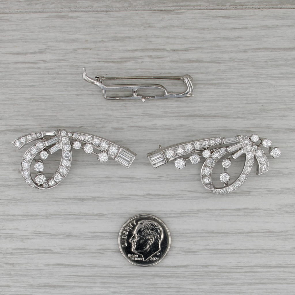 Antique Diamond Bow Brooch 6.72ctw Platinum 18k Gold Convertible 3 Pins