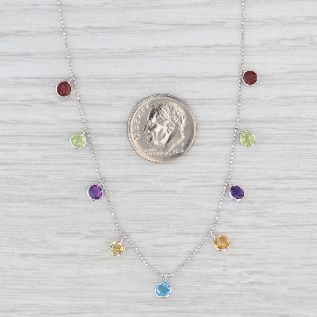 Light Gray 2.48ctw Gemstone Fringe Necklace 14k Gold 16" Bead Chain Garnet Peridot Amethyst