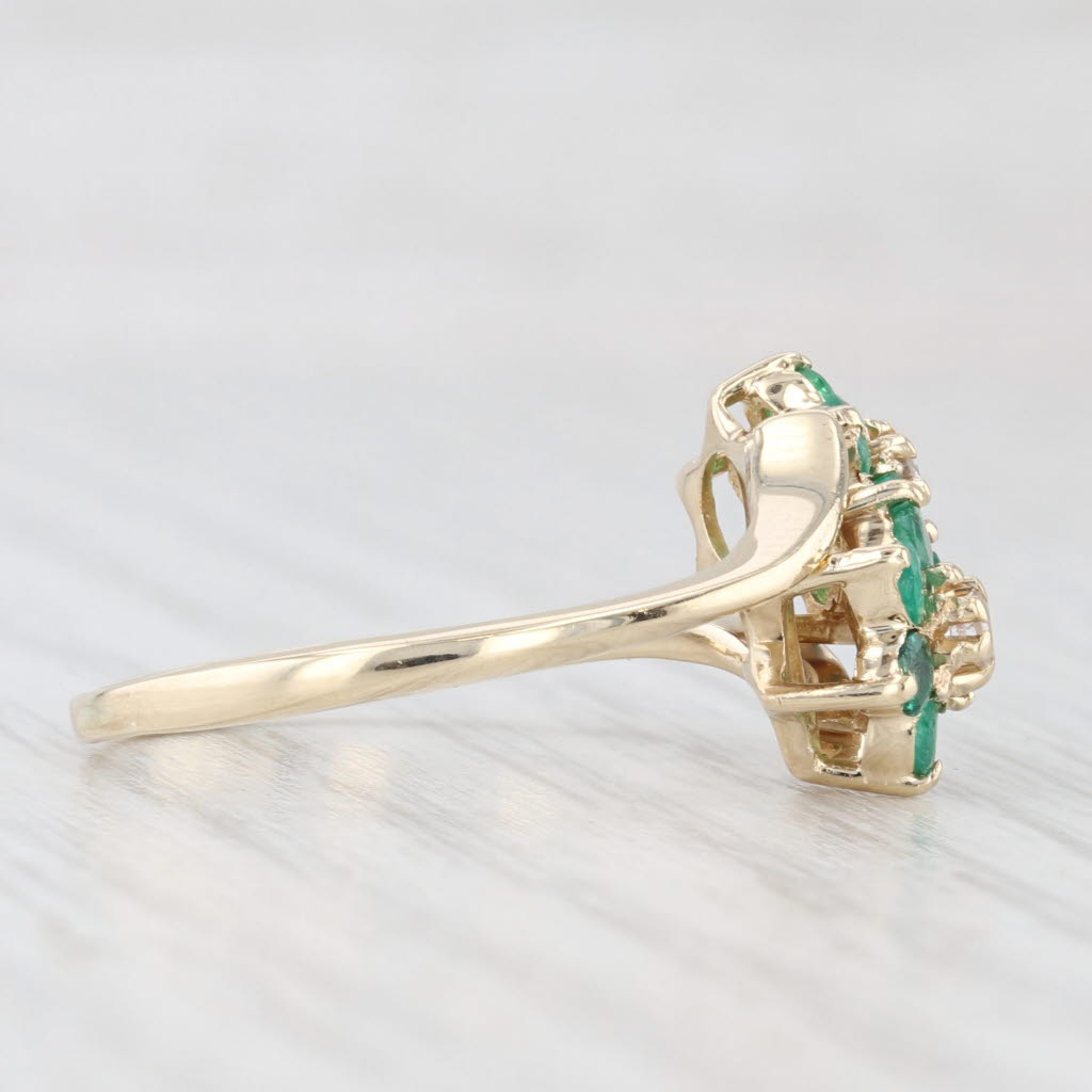 Light Gray 0.58ctw Emerald Diamond Flower Bypass Ring 14k Yellow Gold Size 8.5