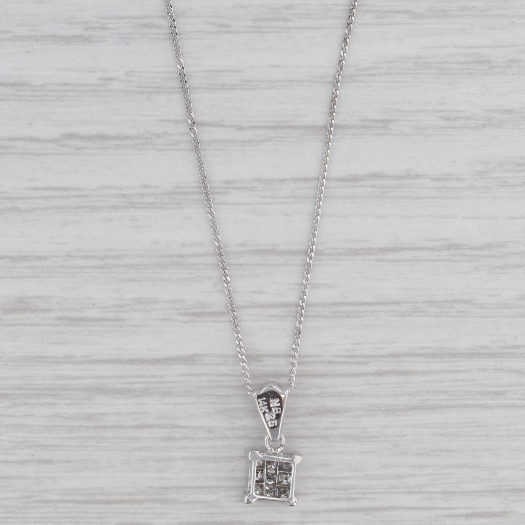 Gray 0.25ctw Princess Diamond Pendant Necklace 14k White Gold 18.25" Curb Chain