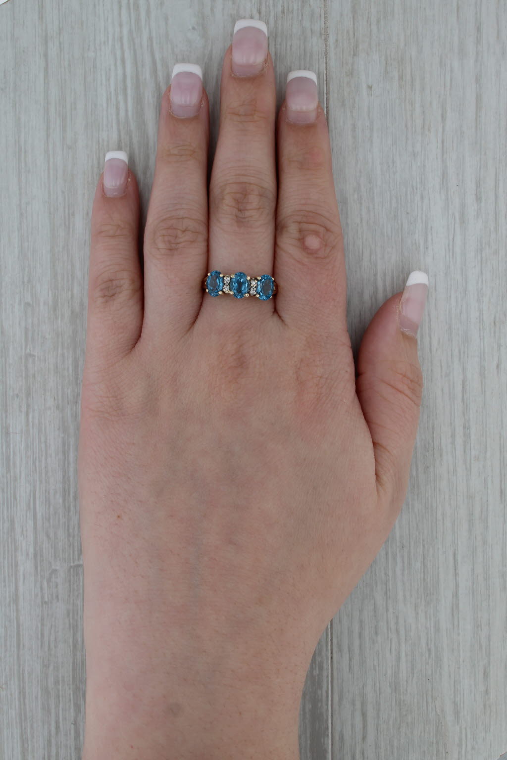 3.02ctw 3-Stone Blue Topaz Diamond Ring 14k Yellow Gold Size 9.25