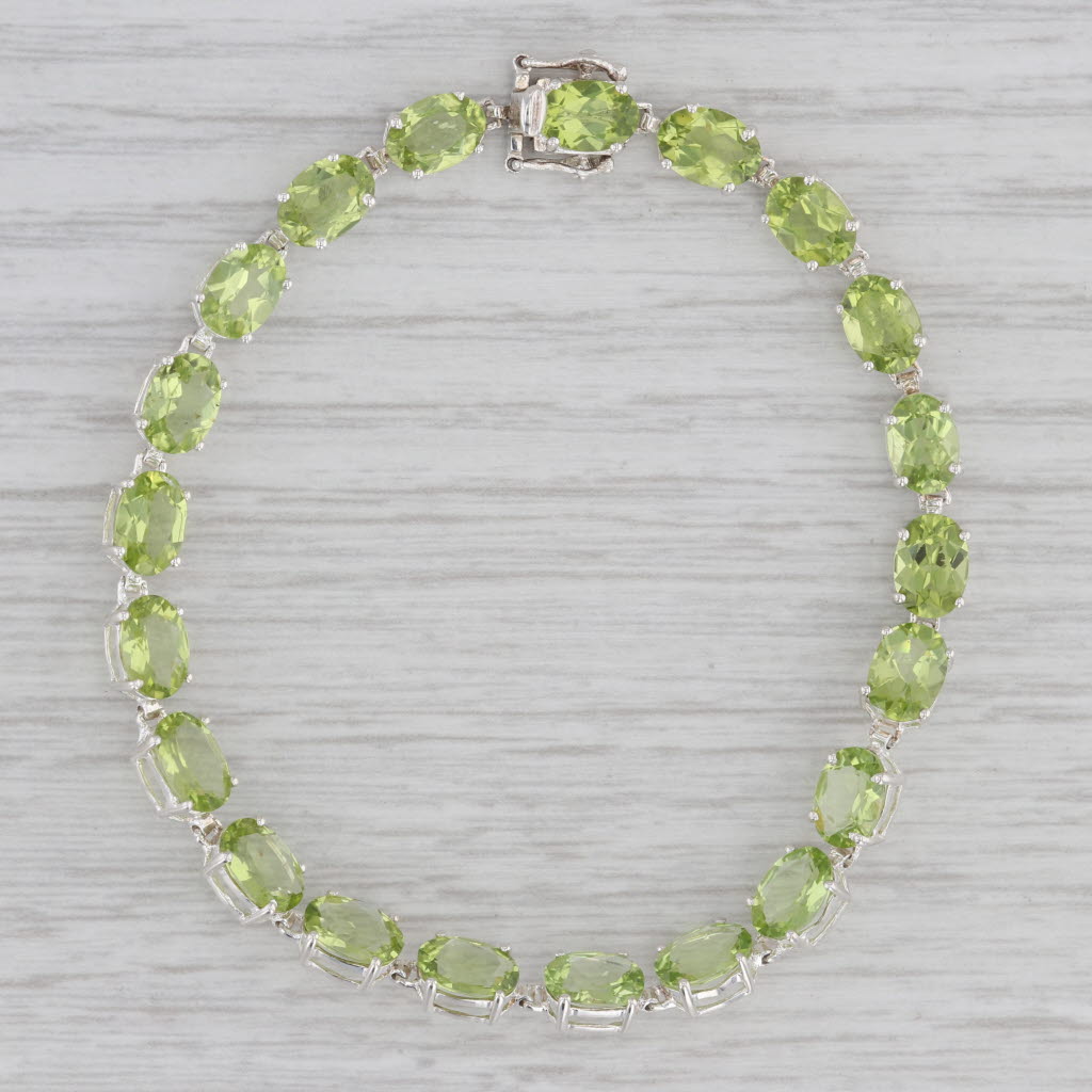 Gray 16ctw Peridot Tennis Bracelet Sterling Silver 7" 5.1mm