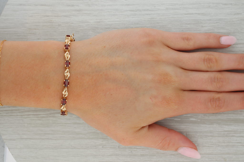 Rosy Brown 6.80ctw Garnet Bracelet 14k Yellow Gold 6.75" 4.8mm