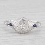 Art Deco 0.38ctw Diamond Lab Created Sapphire Engagement Ring 18k White Gold