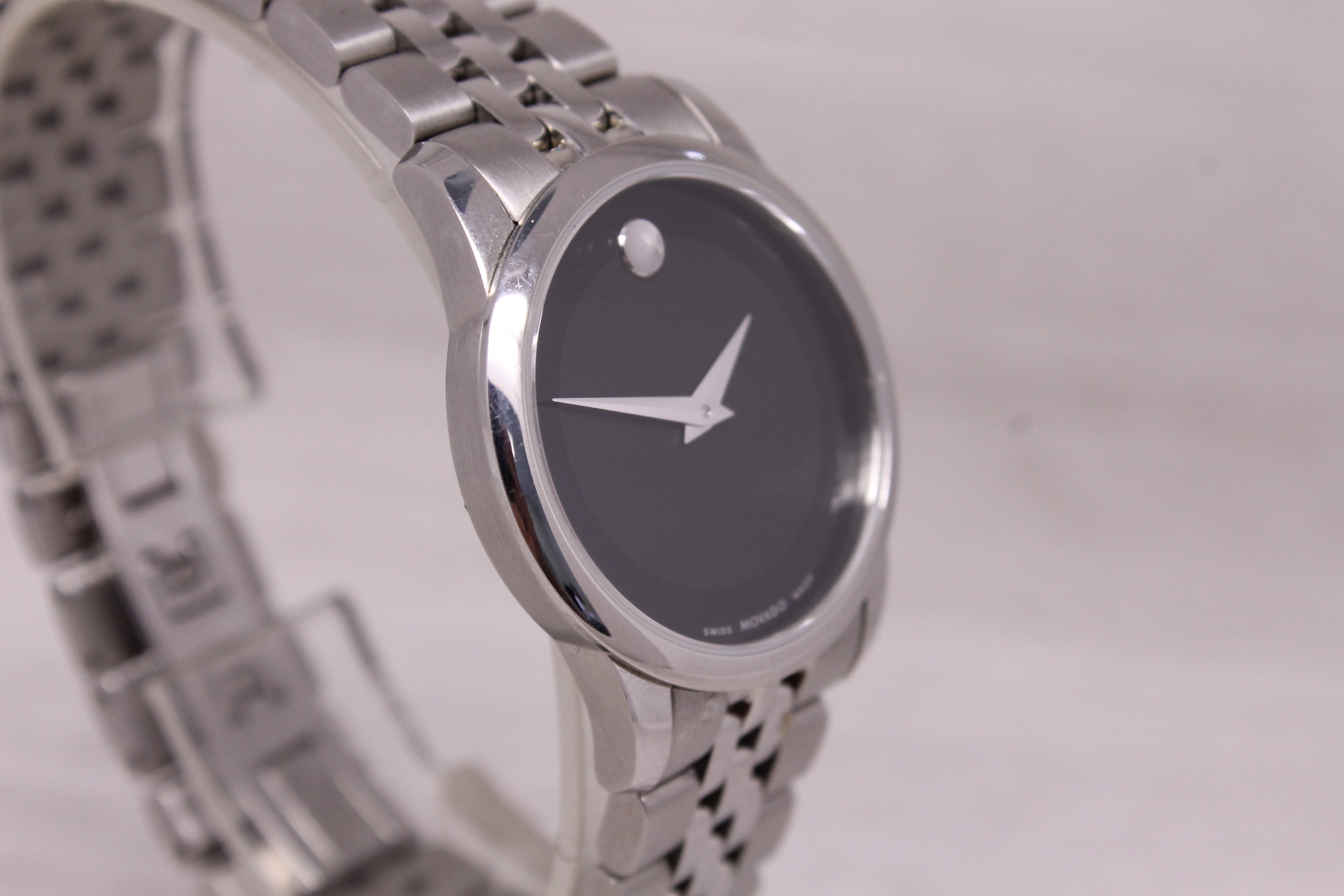 Movado Museum 28mm Black Dial Watch Stainless Steel Quartz Swiss 0606505