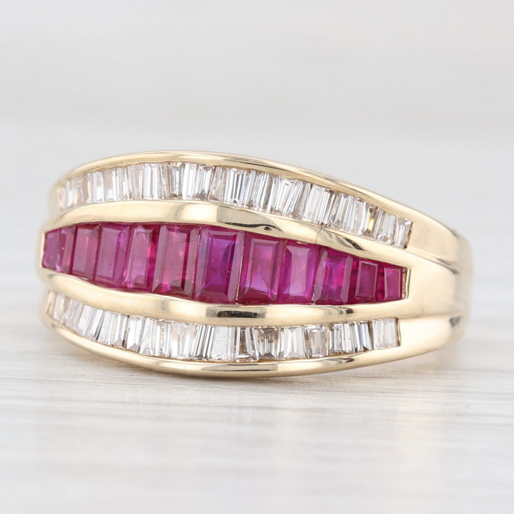 Channel Set Ruby Diamond Ring 14k Yellow Gold Size