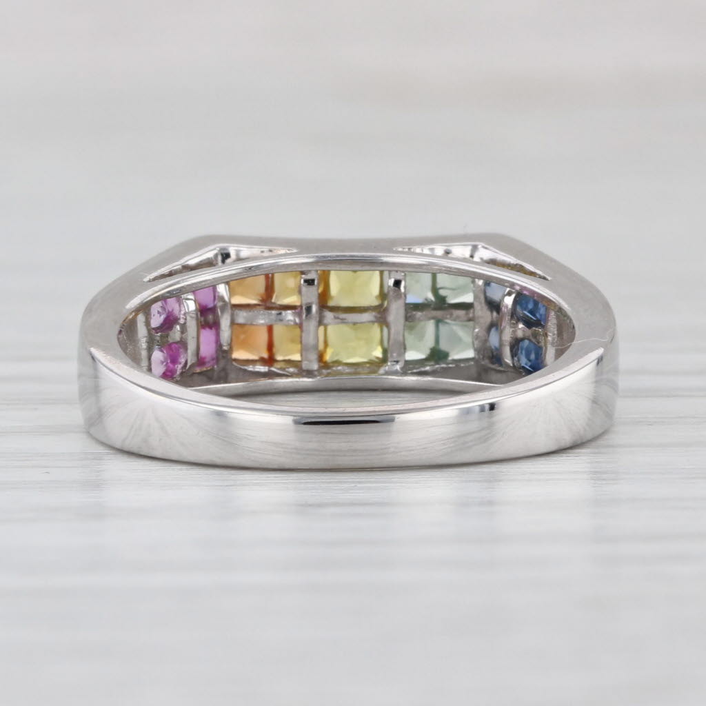 0.70ctw Rainbow Sapphire Ring 14k White Gold Size 7 Stackable