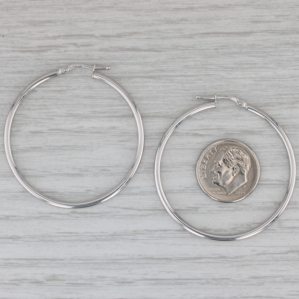 Gray New Round Hoop Earrings 14k White Gold Snap Top Hoops 2 x 40 mm