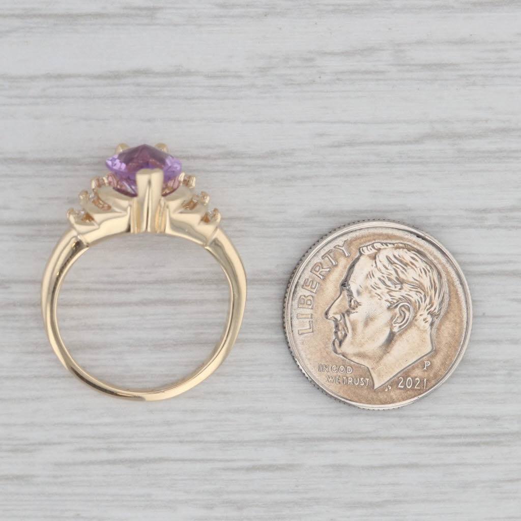 Gray 1.79ct Fantasy Pear Solitaire Amethyst Ring 14k Yellow Gold Sz 5 Diamond Accents