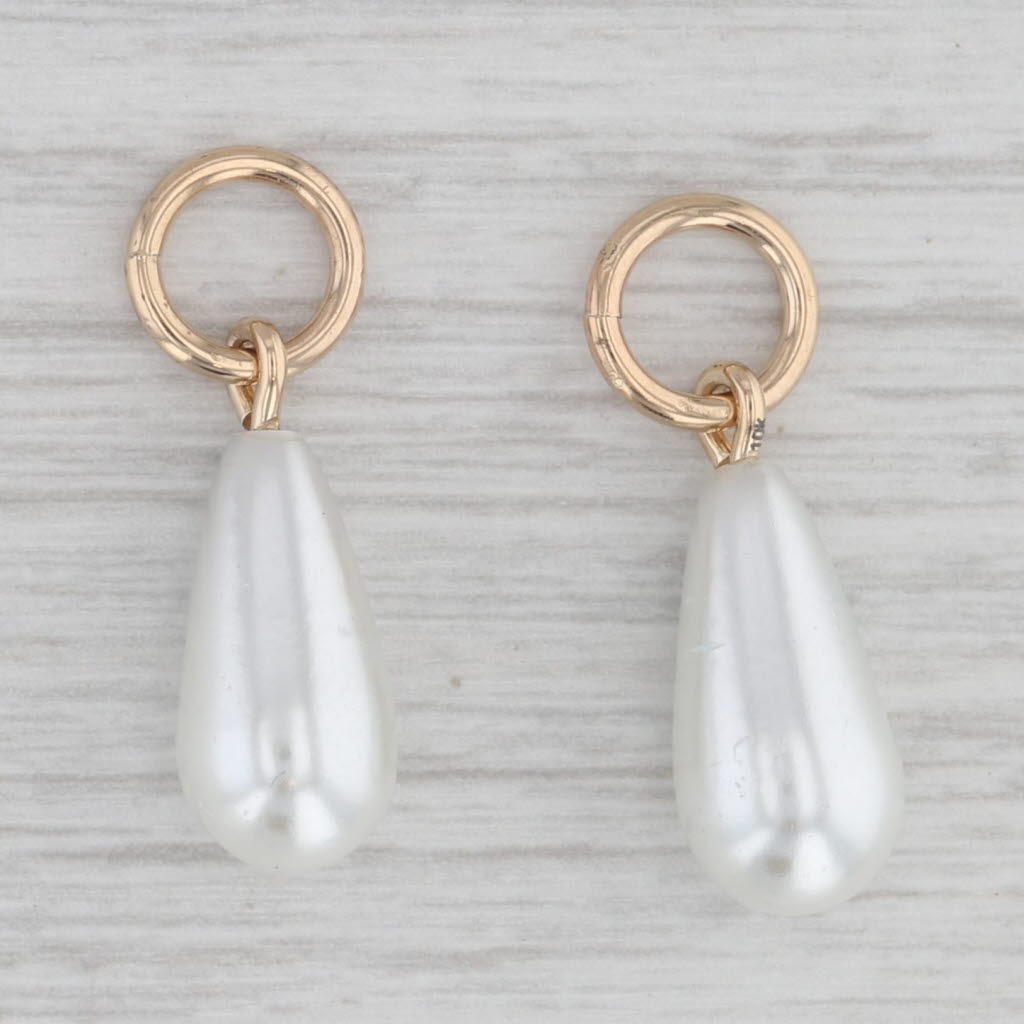 Gray Simulated Pearl Teardrop 10k Yellow Gold Hoop Earring Charms