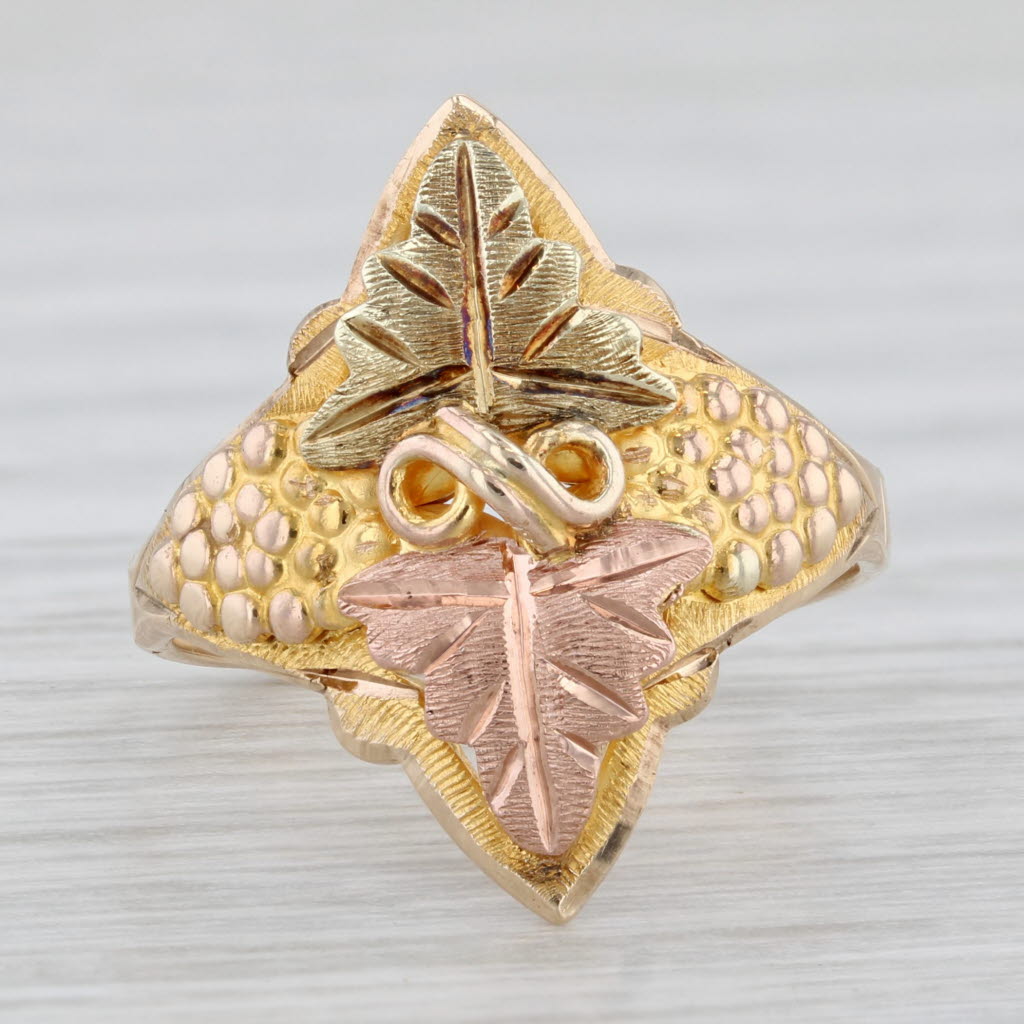 Light Gray Black Hills Gold Jewelry Co Leaf Ring 10k Yellow Green Rose Gold Size 5.5