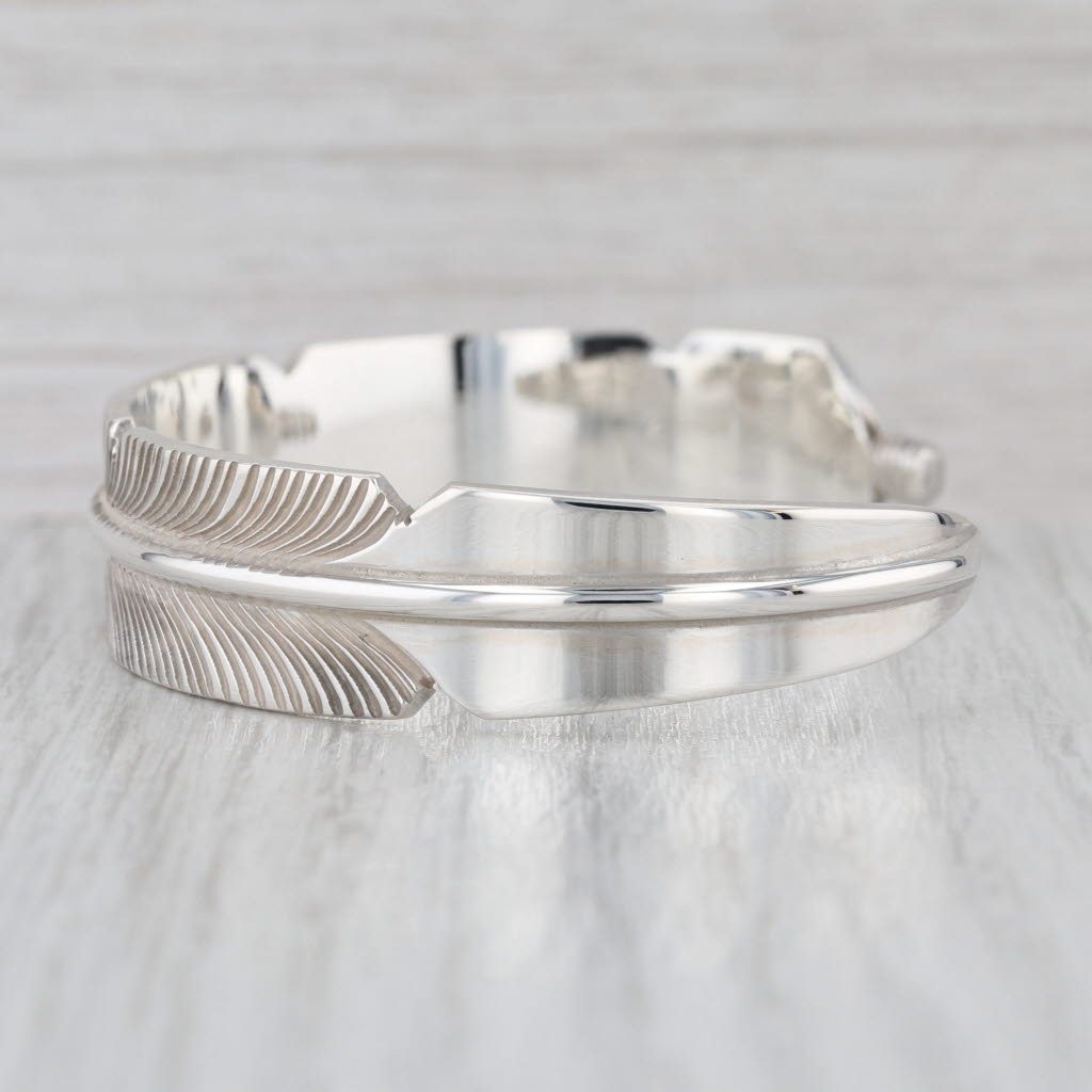 Feather Cuff Bracelet Sterling Silver Signed CC Southwestern Statement 6.75"