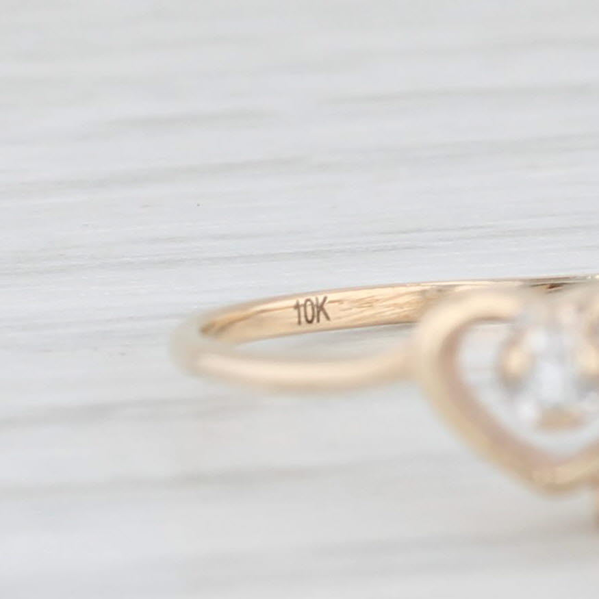 Light Gray Diamond Accented Heart Ring 10k Yellow Gold Size 4.5 Petite Bypass Band