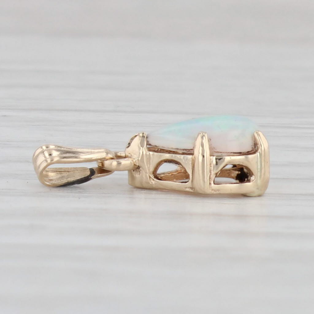 Light Gray Opal Teardrop Pendant 14k Yellow Gold Pear Cabochon Solitaire