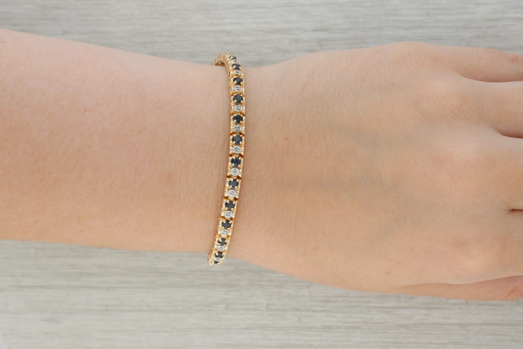 Tan 4.59ctw Blue Sapphire Diamond Tennis Bracelet 10k Yellow Gold 8" 4.7mm
