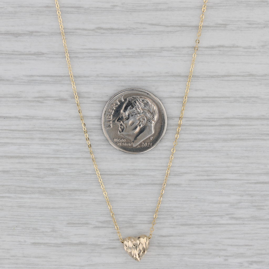 Gray Small Heart Pendant Necklace 14k Yellow Gold 18" Cable Chain