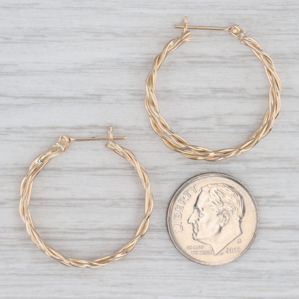 Light Gray Woven Double Hoop Earrings 14k Yellow Gold Snap Top Round Hoops