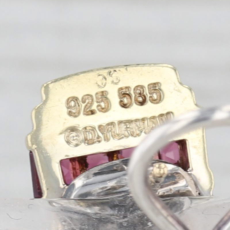 Yurman Renaissance Rhodolite Garnet J-Hook Earrings Sterling Silver 14k Gold