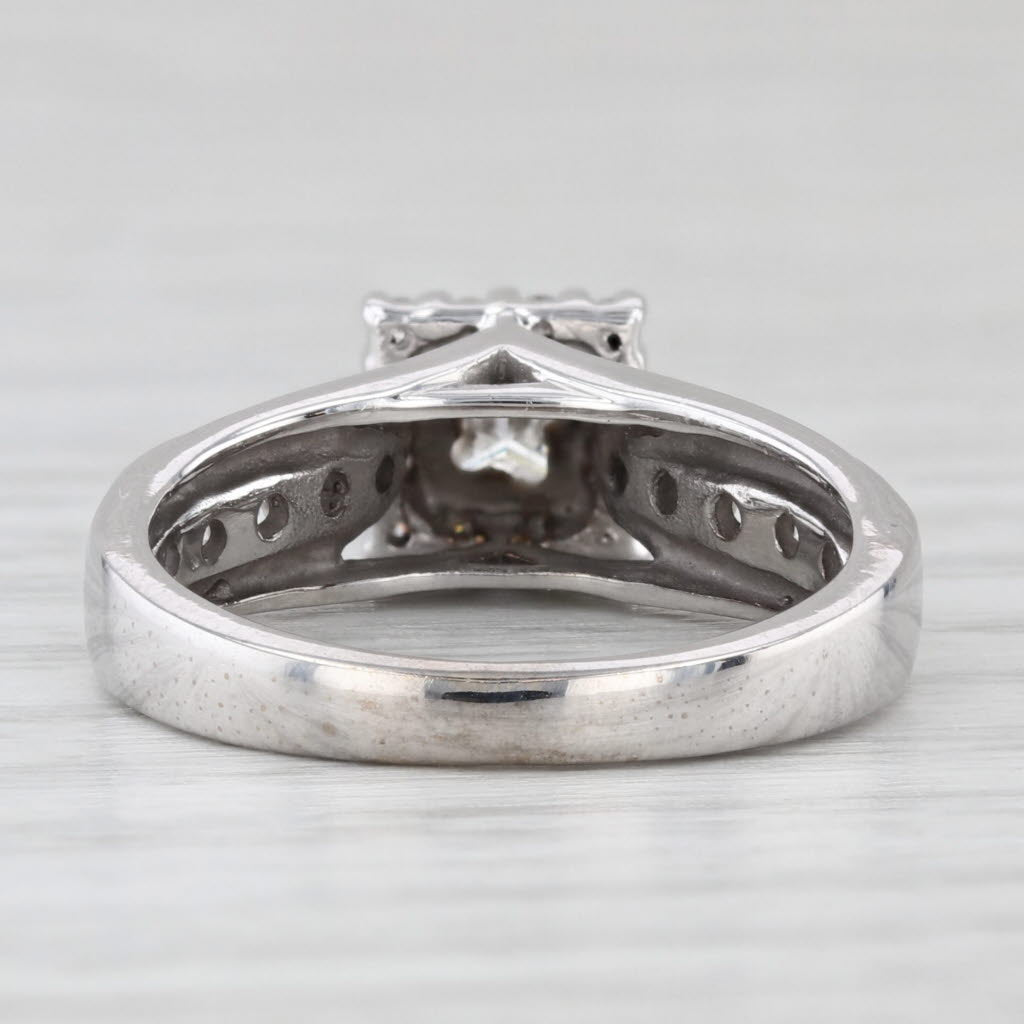 Light Gray 0.55ctw Diamond Halo Engagement Ring 14k White Gold Size 5.5 Cathedral Band