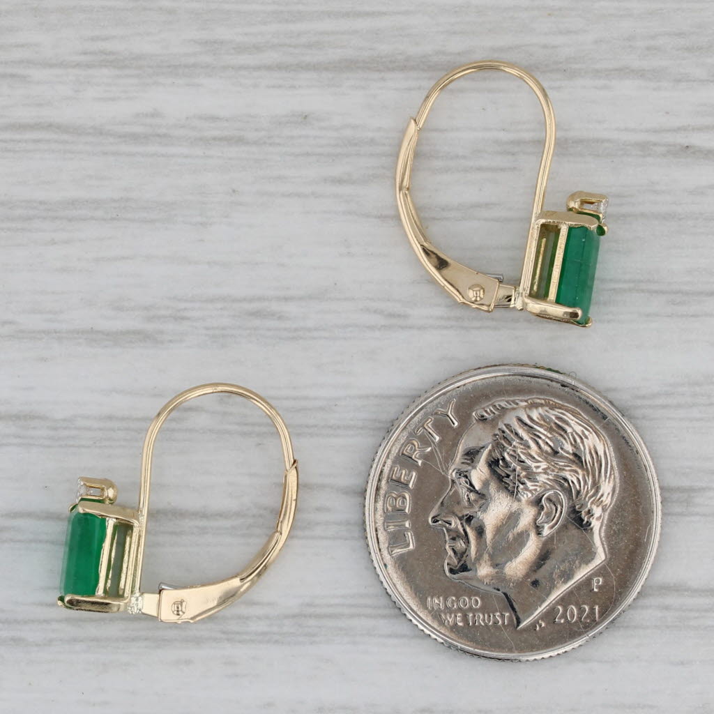 Gray 1.02ctw Emerald Diamond Drop Earrings 14k Yellow Gold Lever Backs