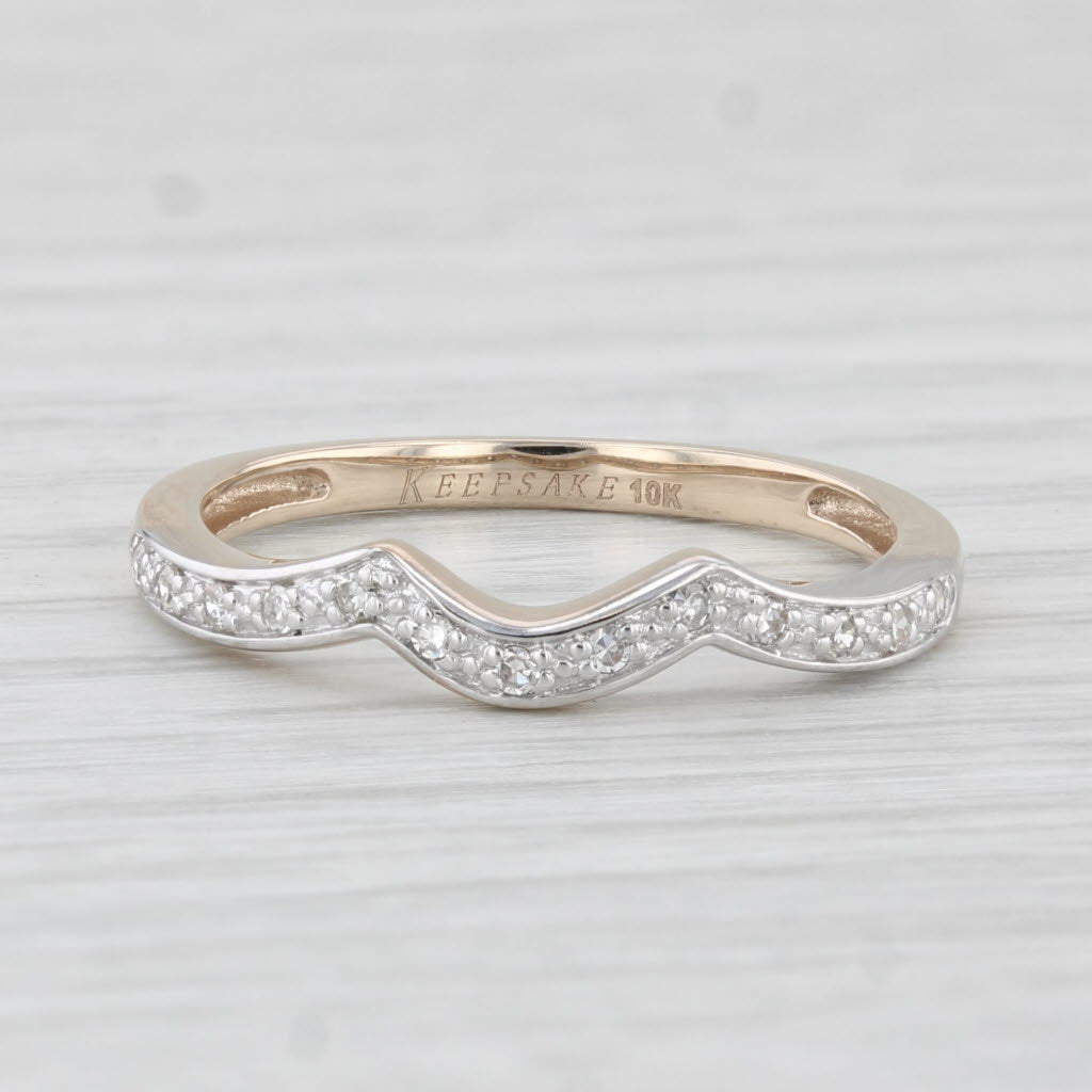 Light Gray Contoured Diamond Wedding Band 10k Yellow Gold Size 7 Guard Stackable