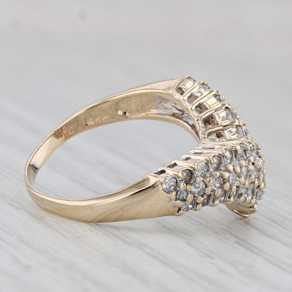 Gray 0.79ctw Diamond Cluster Contoured V Ring 14k Yellow Gold Size 7.5