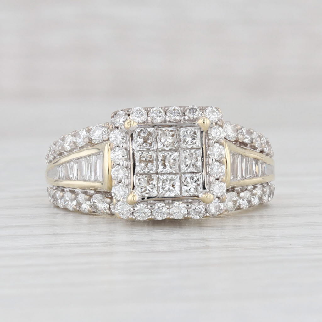 Light Gray 2.12ctw Diamond Princess Halo Engagement Ring 10k Yellow Gold Size 7.25