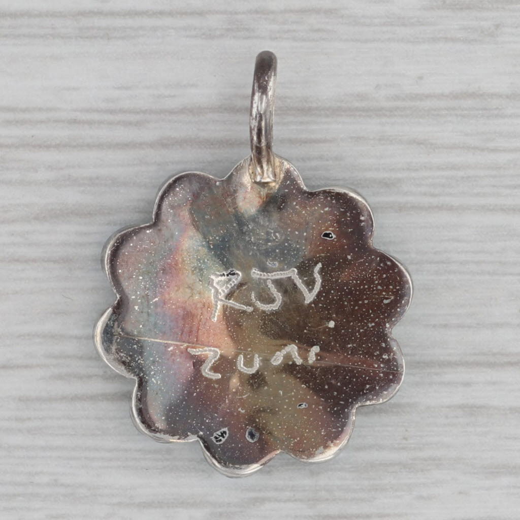 Gray Native American Zuni Flower Pendant Sterling Silver Glass Quartz Turquoise RJV