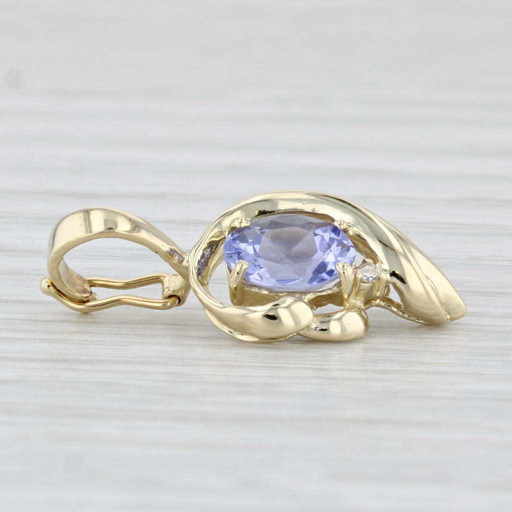 Light Gray 0.90ct Oval Tanzanite Diamond Pendant 14k Yellow Gold Enhancer Clip Bail